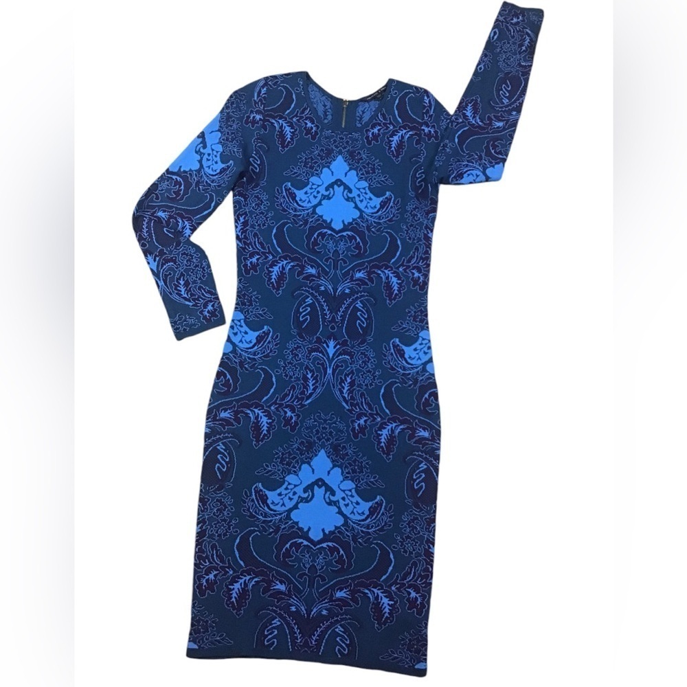 Felicity & Coco Jacquard Sweater Body-Con Dress In Teal Blue/Purple Women Large
